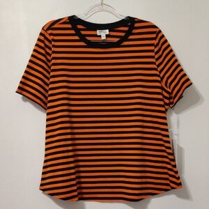 Unique Vintage Orange and Black Striped Tee
